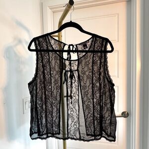 Y2K Women’s Black Tie Back Lace Festival Fairy Whimsy Romantic Top‎ Size Large